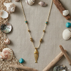 Gold Fish Pendant Necklace 