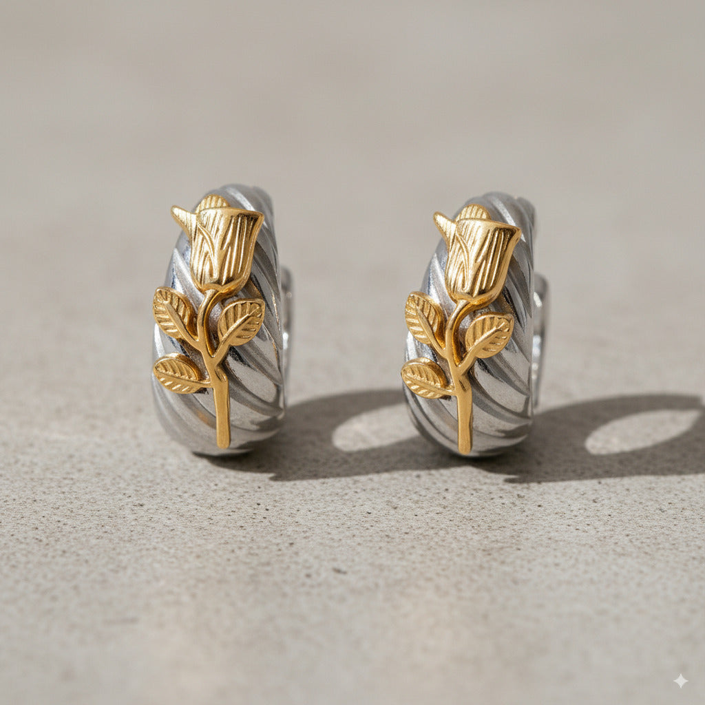 Gold Rose Accent Earrings 