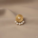 Load image into Gallery viewer, Gold Round Textured Earrings with Pearl Drops 
