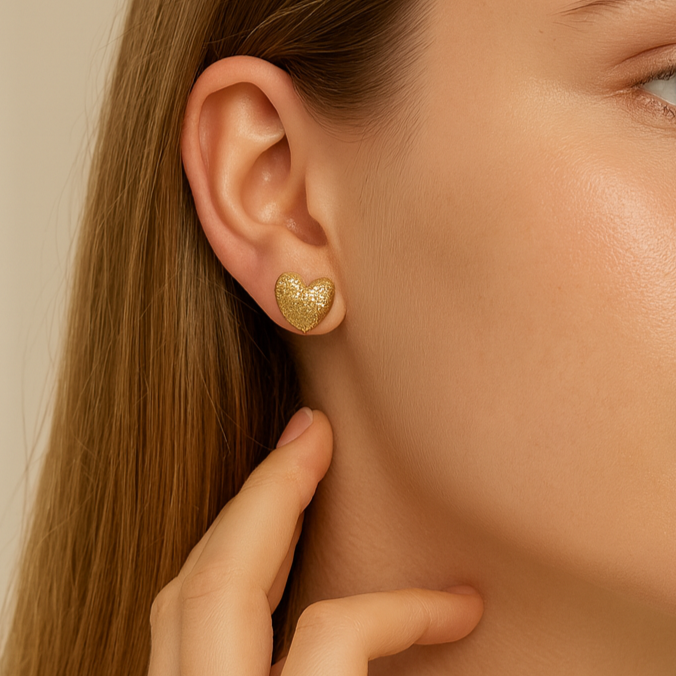 Golden Eternal Shine Textured Heart Studs - PEACORA