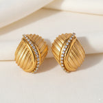 Load image into Gallery viewer, Gold Textured Statement Earrings with Crystal Accent 
