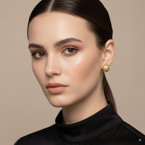Gold Textured Statement Earrings with Crystal Accent 