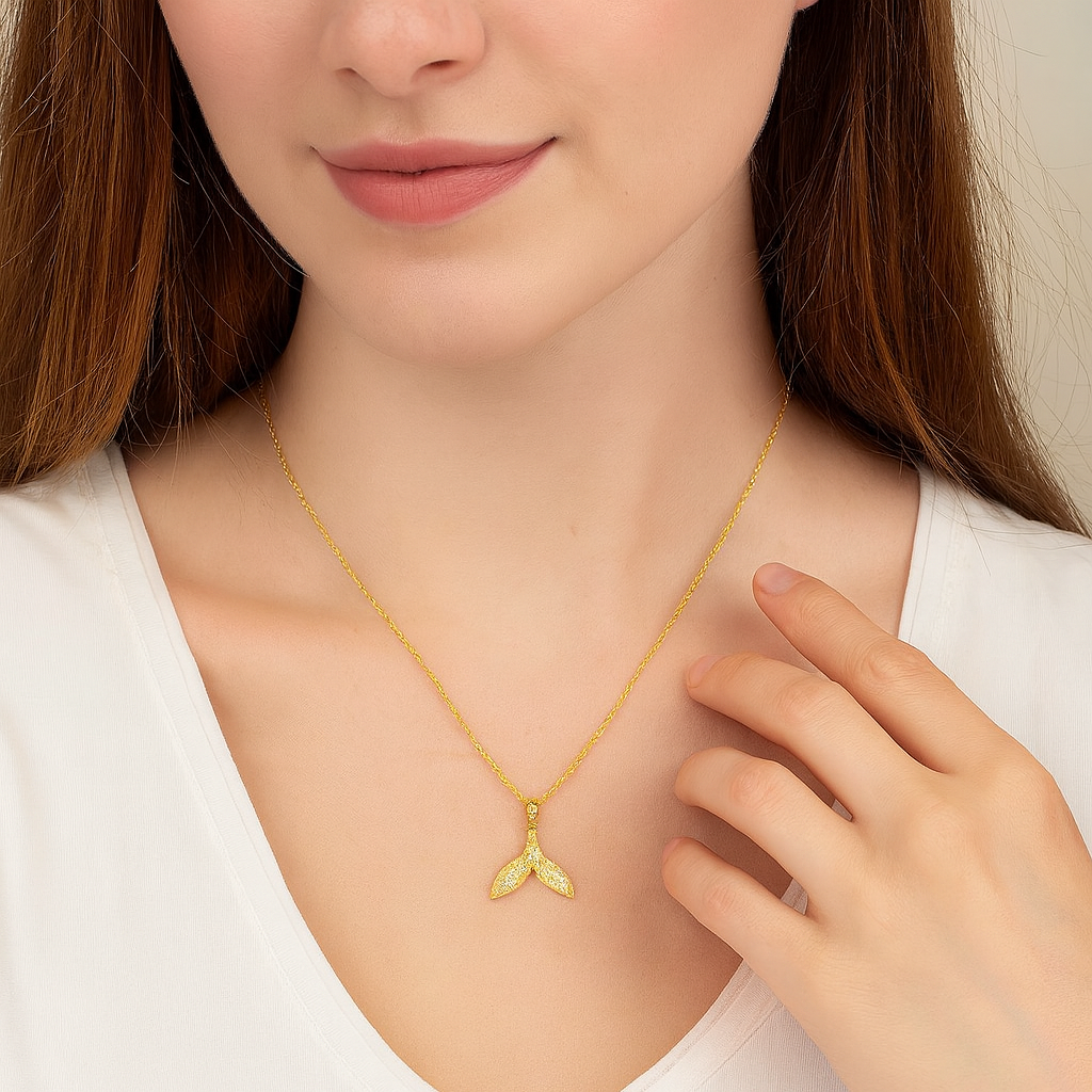 Golden Whale Tail Pendant Necklace - PEACORA