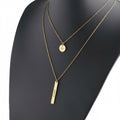 Golden Layered Bar & Oval Pendant Necklace — PEACORA