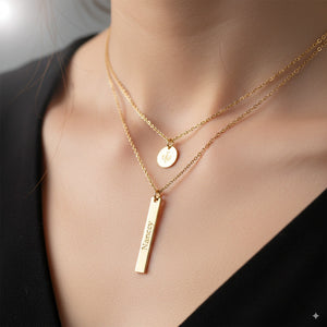 Golden Layered Bar & Oval Pendant Necklace — PEACORA