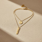 Load image into Gallery viewer, Golden Layered Bar &amp; Oval Pendant Necklace — PEACORA
