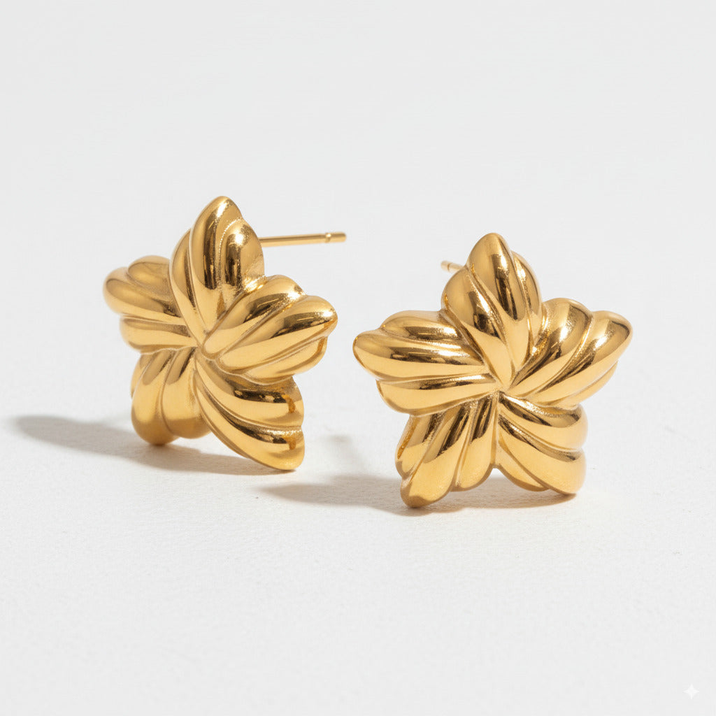 Golden Leaf Stud Earrings 