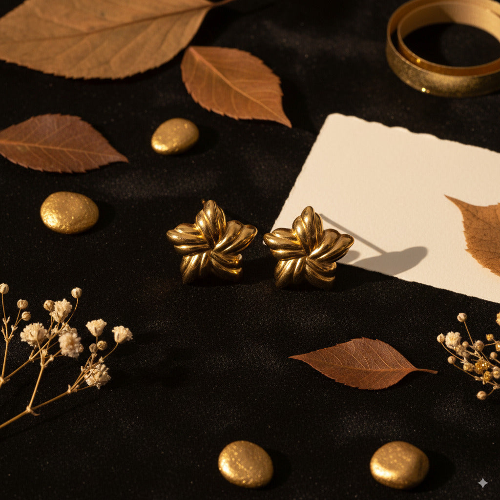 Golden Leaf Stud Earrings 