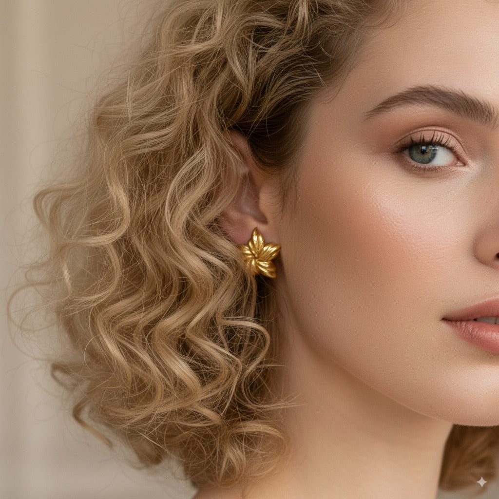 Golden Leaf Stud Earrings 
