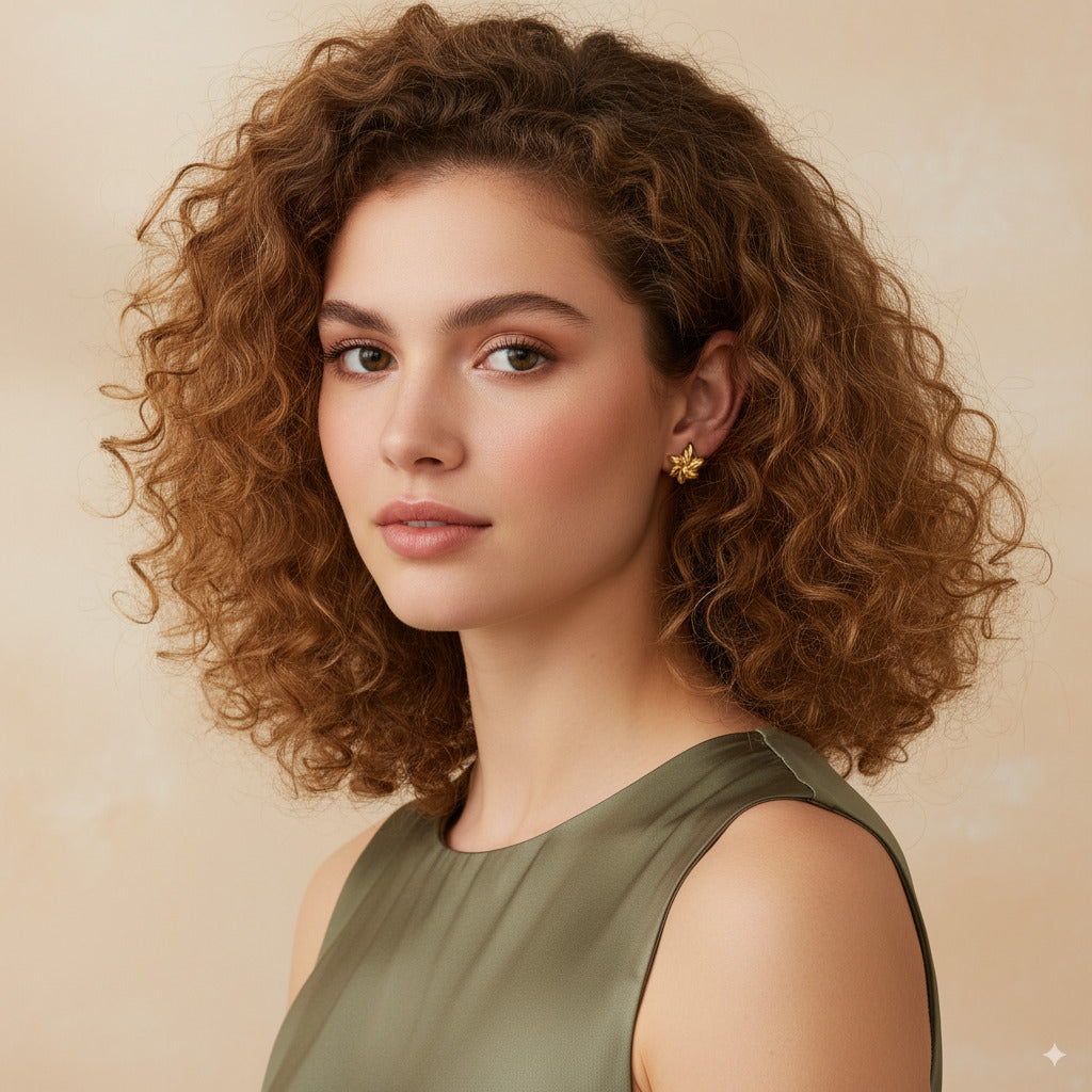 Golden Leaf Stud Earrings 