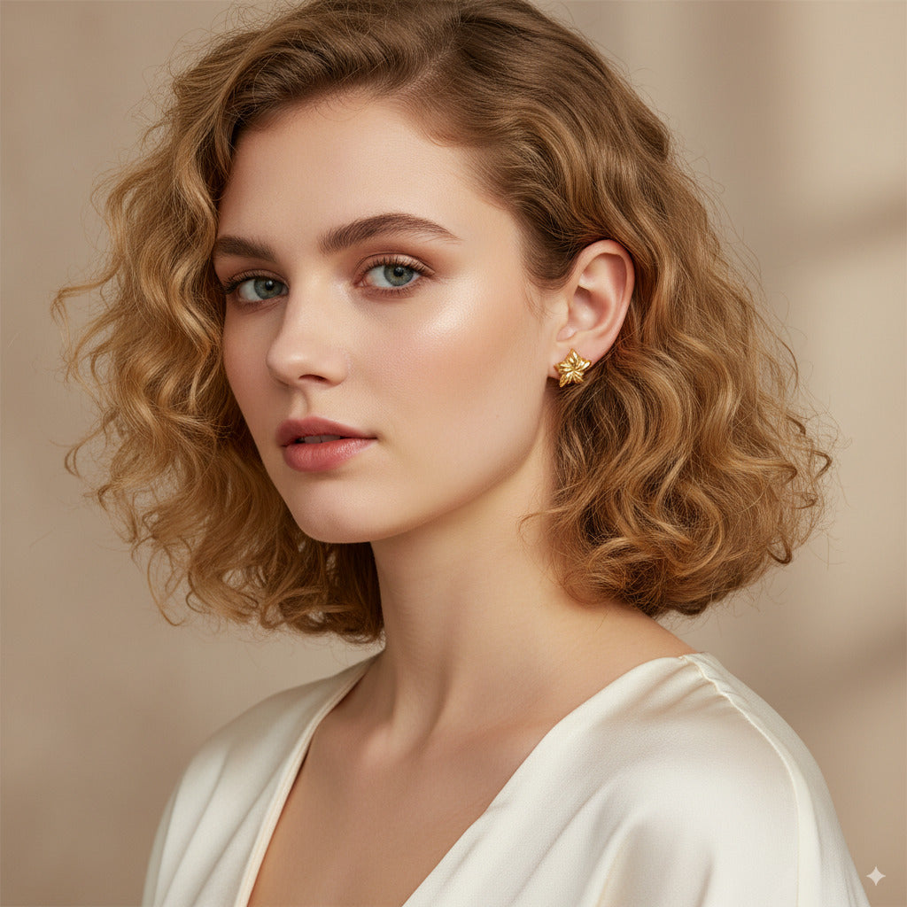Golden Leaf Stud Earrings 