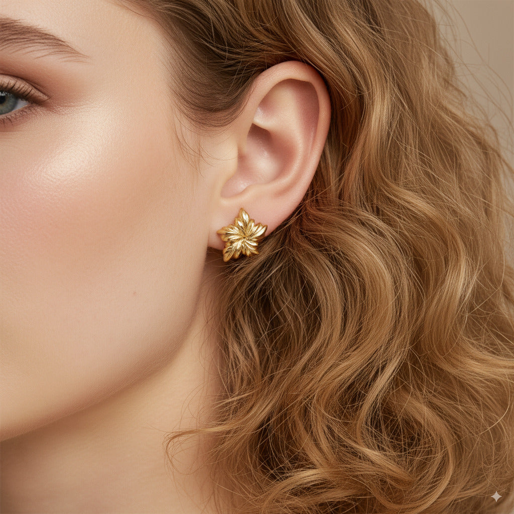 Golden Leaf Stud Earrings 