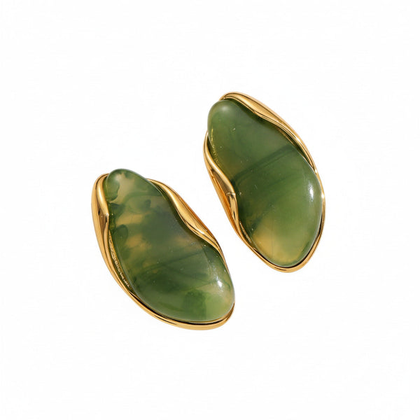Green Stone Statement Earrings 