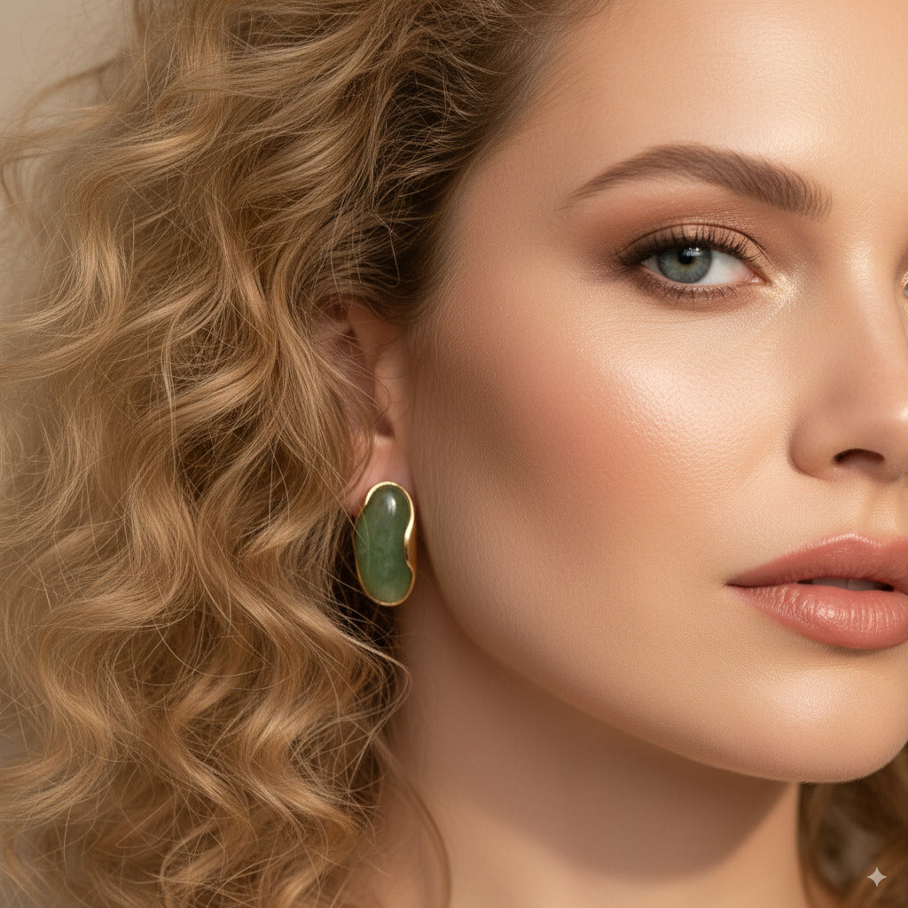 Green Stone Statement Earrings 