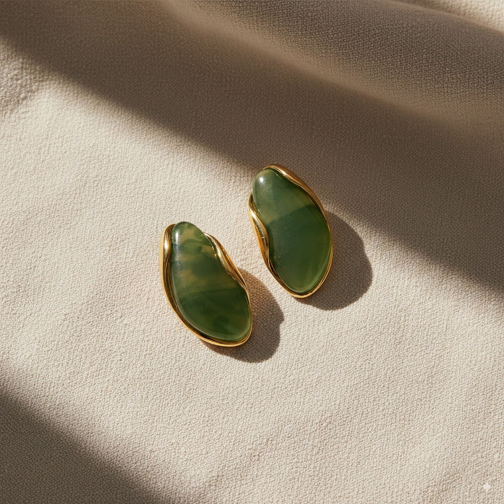 Green Stone Statement Earrings 