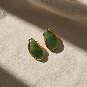 Green Stone Statement Earrings 