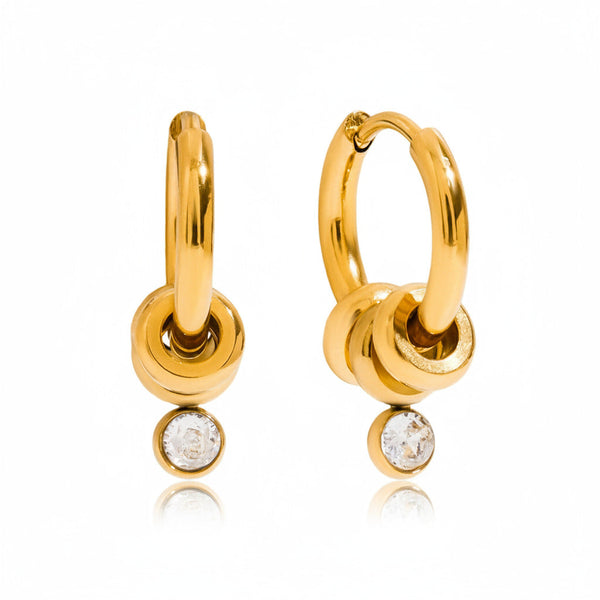 Mini Hoop Earrings with Crystal Charm 