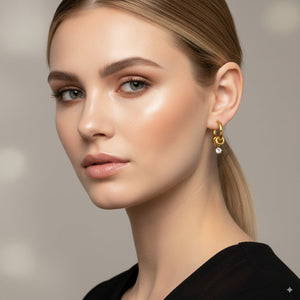 Mini Hoop Earrings with Crystal Charm 