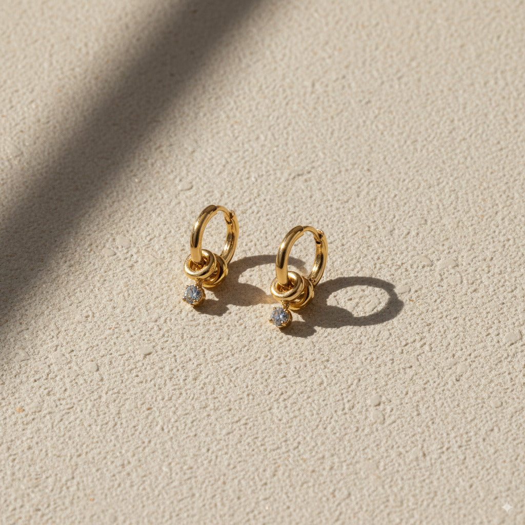 Mini Hoop Earrings with Crystal Charm 