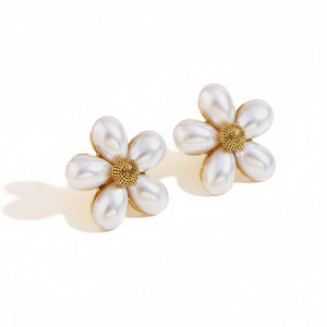 Pearl Petal Flower Stud Earrings 