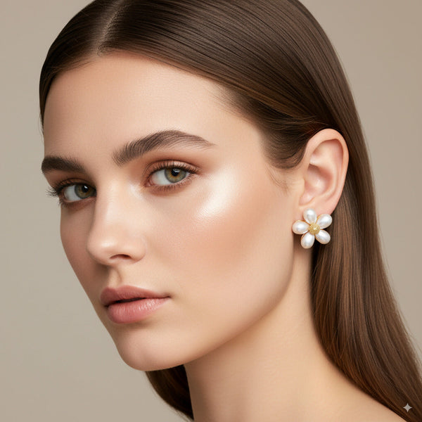 Pearl Petal Flower Stud Earrings 