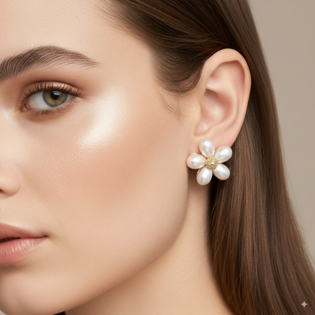 Pearl Petal Flower Stud Earrings 