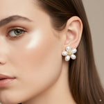 Load image into Gallery viewer, Pearl Petal Flower Stud Earrings 
