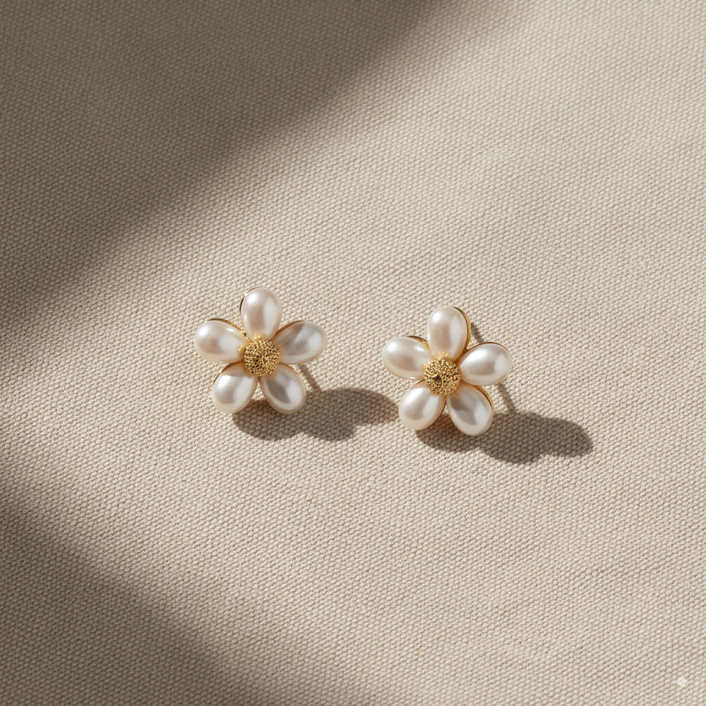 Pearl Petal Flower Stud Earrings 