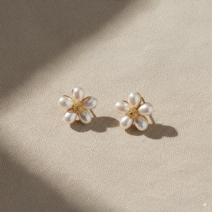 Pearl Petal Flower Stud Earrings 