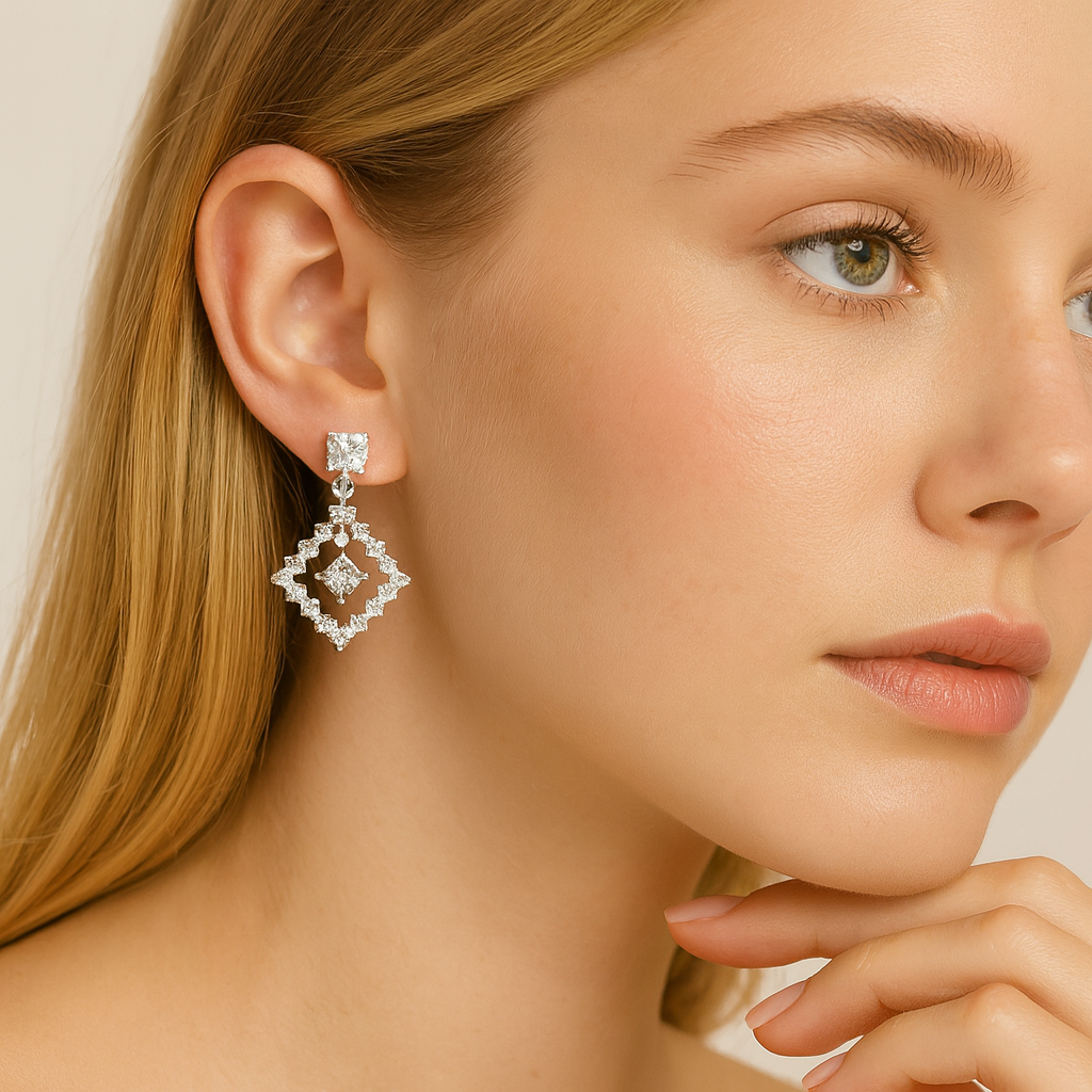 Cushion Cut Drop Earrings - PEACORA