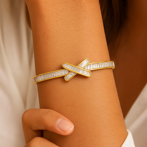 Radiant X-Cross Golden Bangle - PEACORA