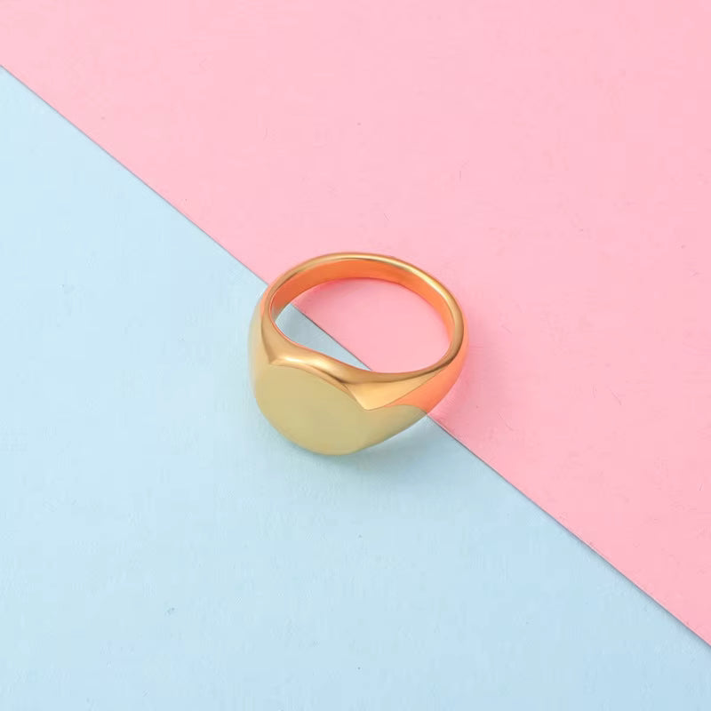 Round Signet Ring Gold Jewelry Ring for Women - PEACORA
