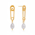 Safety Pin Pearl Drop Earrings 