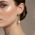 Load image into Gallery viewer, Safety Pin Pearl Drop Earrings 
