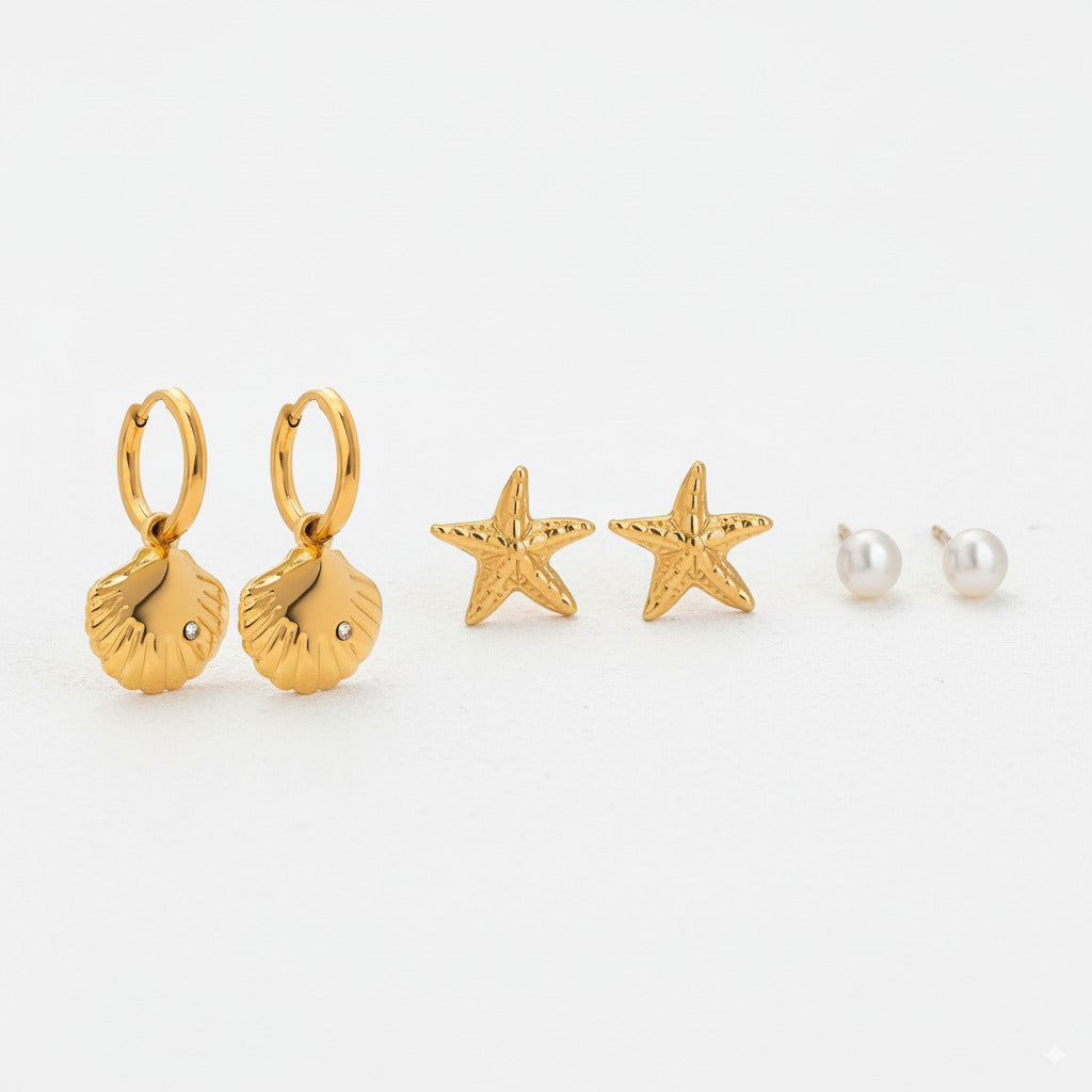 Seashell, Star & Pearl Earrings Set 