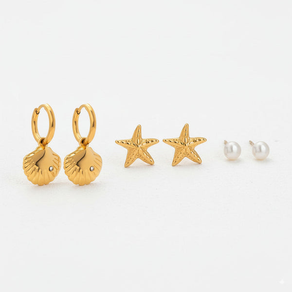 Seashell, Star & Pearl Earrings Set 