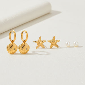 Seashell, Star & Pearl Earrings Set 