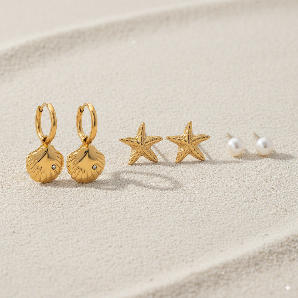 Seashell, Star & Pearl Earrings Set 