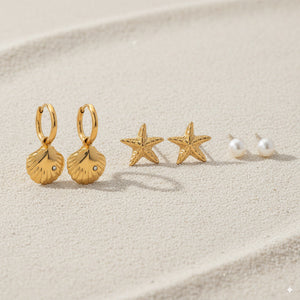 Seashell, Star & Pearl Earrings Set 