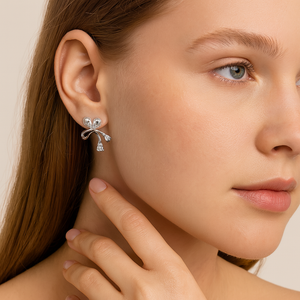 Silver Grace Bow Drop Earrings - PEACORA