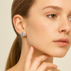 Silver Crystal Ribbon Heart Earrings - PEACORA