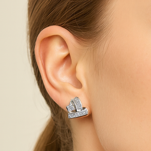 Silver Crystal Ribbon Heart Earrings - PEACORA