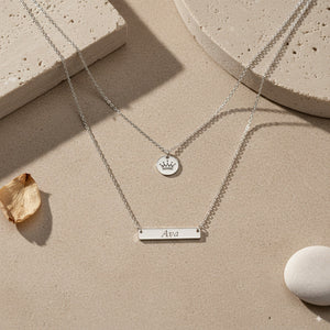 Silver Layered Bar & Disc Pendant Necklace — PEACORA