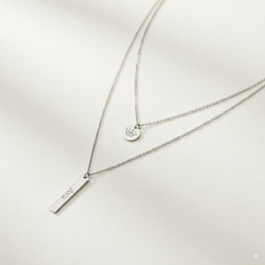 Silver Layered Bar & Disc Pendant Necklace — PEACORA
