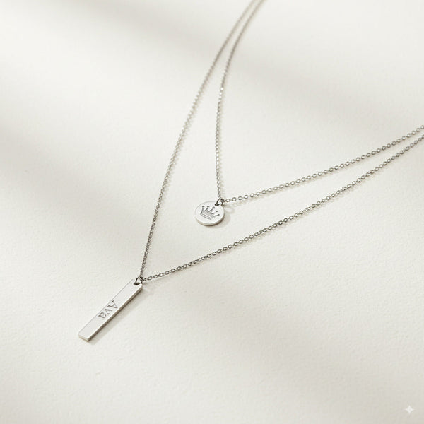 Silver Layered Bar & Disc Pendant Necklace — PEACORA