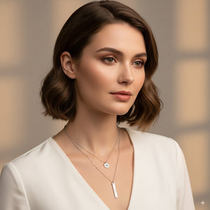 Silver Layered Bar & Disc Pendant Necklace — PEACORA