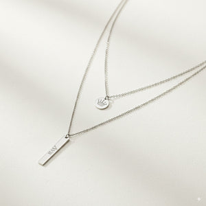 Silver Layered Bar & Disc Pendant Necklace — PEACORA