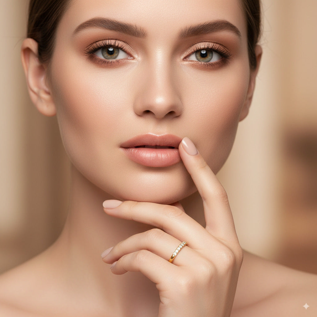 Slim Crystal Band Ring – Gold Finish Stainless Steel - PEACORA