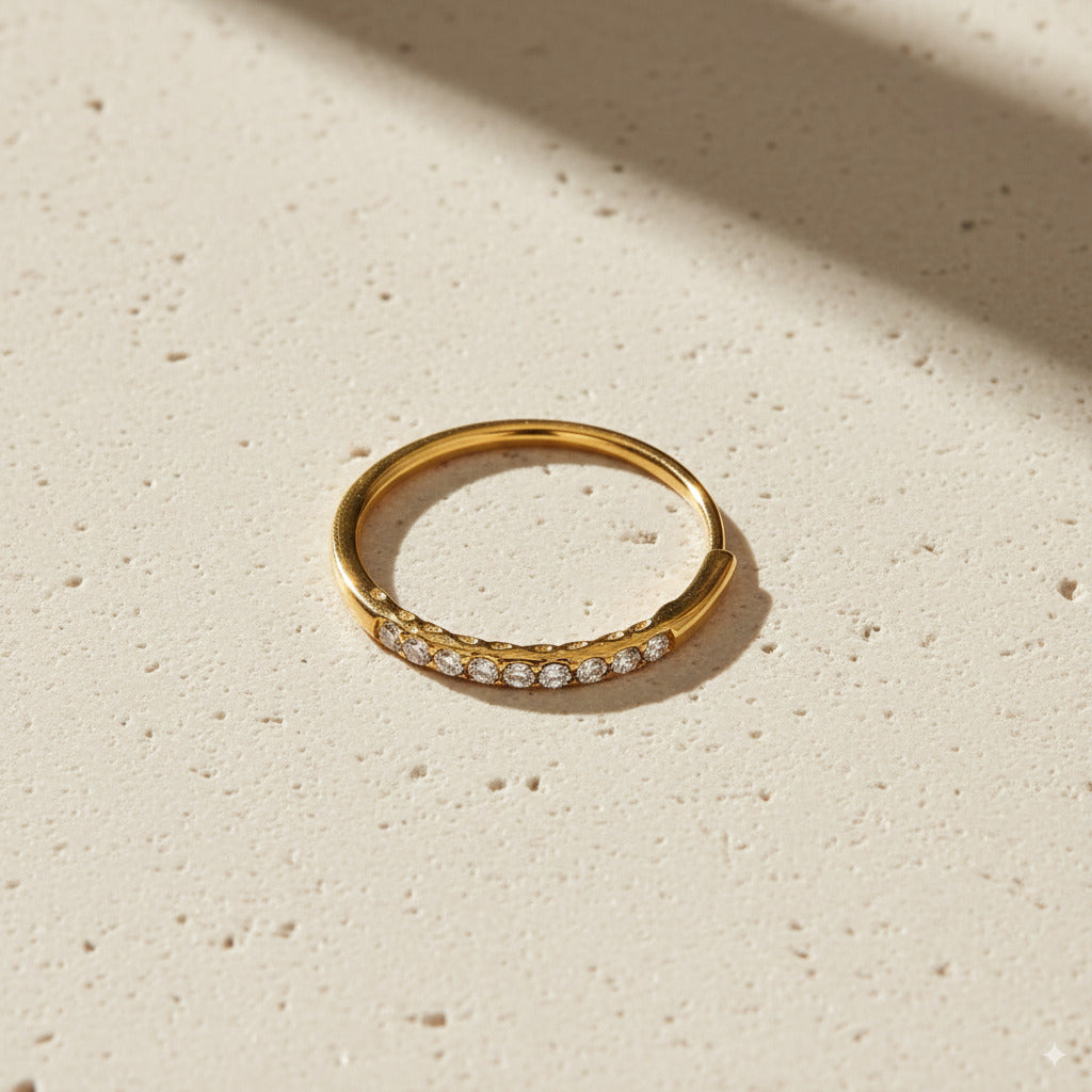 Slim Crystal Band Ring – Gold Finish Stainless Steel - PEACORA