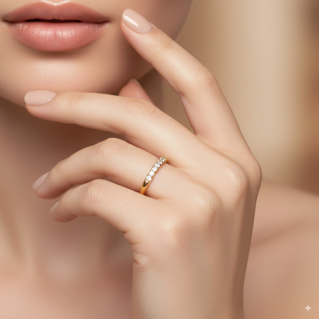 Slim Crystal Band Ring – Gold Finish Stainless Steel - PEACORA